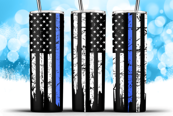 20oz Skinny Tumbler Flag Thin Blue Line Graphics