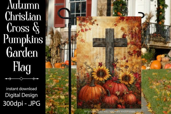 Autumn Christian Cross Garden Flag D9 Graphics for Crafts