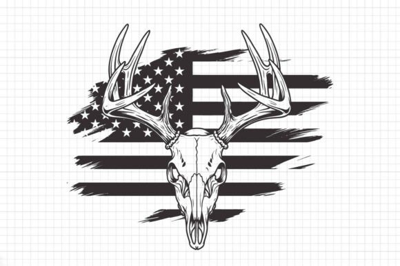 Deer Skull American Flag SVG Fathers Day Graphics for Crafts