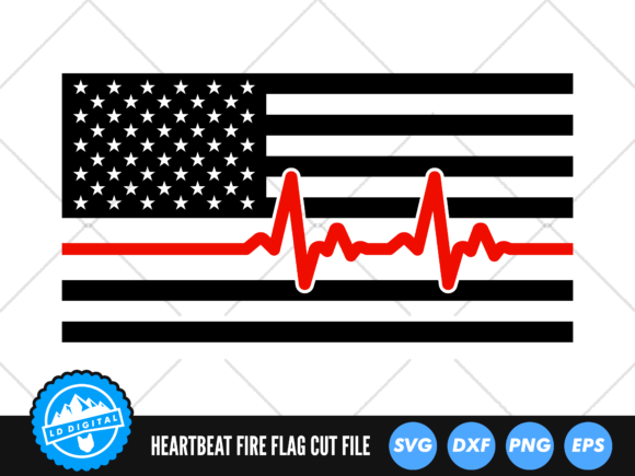 Firefighter Flag Heartbeat Line Graphics for Crafts