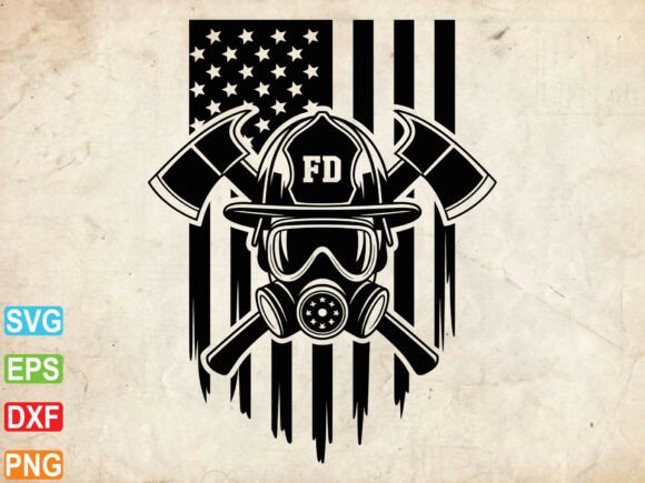 Firefighter USA Flag Graphics for Crafts