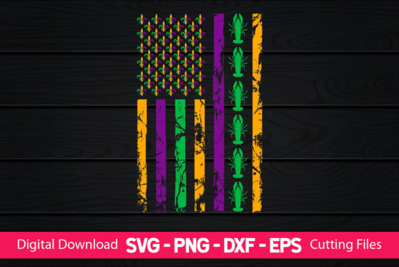 Mardi Gras Crawfish American Flag Graphics for Crafts