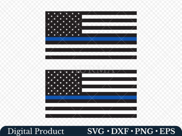 Police US Flag SVG, Blue Line Graphics for Crafts