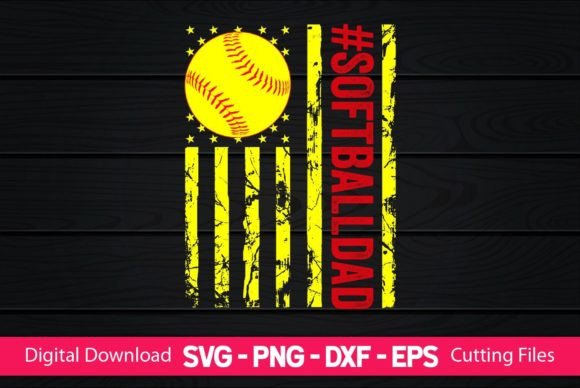Softball Dad American Flag Graphics for Crafts