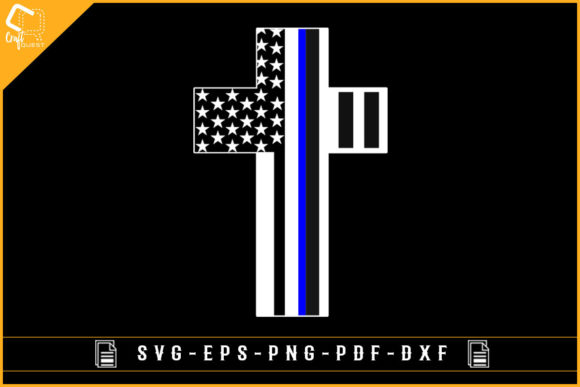 Thin Blue Line USA Flag Jesus Cross Graphic for Crafts