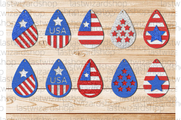 USA Flag Earrings Svg Faux Leather