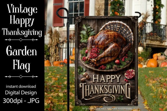 Vintage Thanksgiving Garden Flag Graphics for Crafts